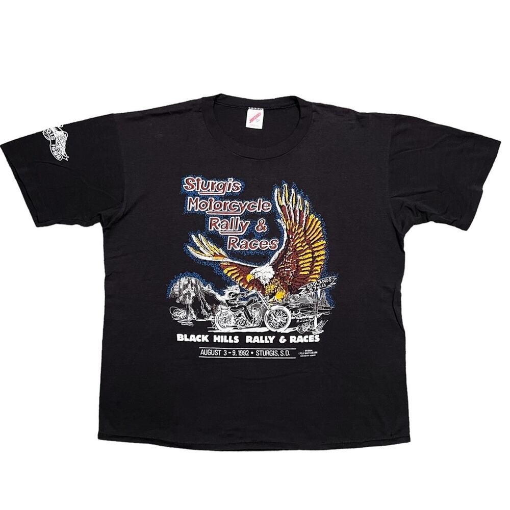 Sturgis Motorcycle Black Hills Rally Race 1992 Vintage Short Sleeve Shirt Men XL